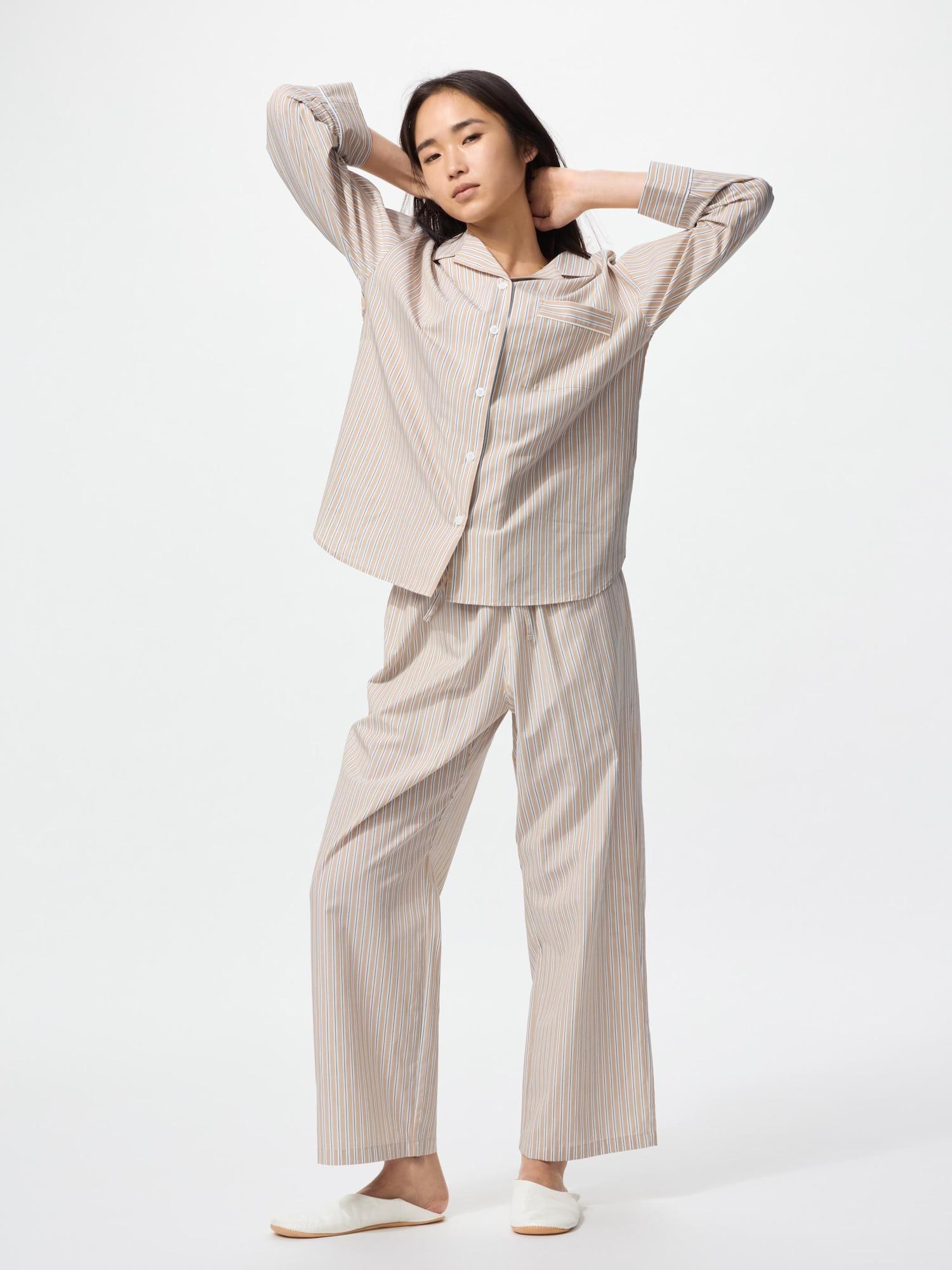 

Хлопковая пижама Uniqlo с длинным рукавом, в разноцветную полоску 31 BEIGE/WOMEN L