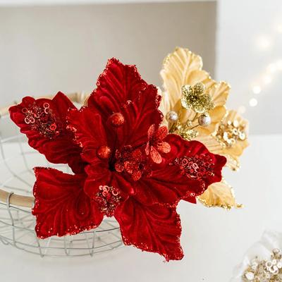 22cm Christmas Flowers Christmas Tree Decorations Home Glitter Xmas Ornaments Home Decor Xmas Christmas Tree Ornaments