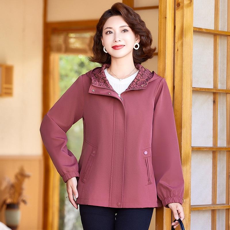 Mother's Wear 2026 Spring/Autumn Hooded Jacket for Women - Middle-aged & Elderly, Loose Stylish Top