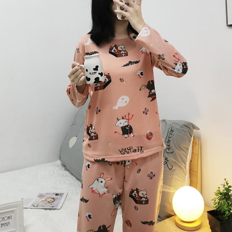 Spring & Autumn Women's Long-Sleeve Pajama Set - Cute Cartoon Design, Plus Size, Cozy Winter Loungewear
