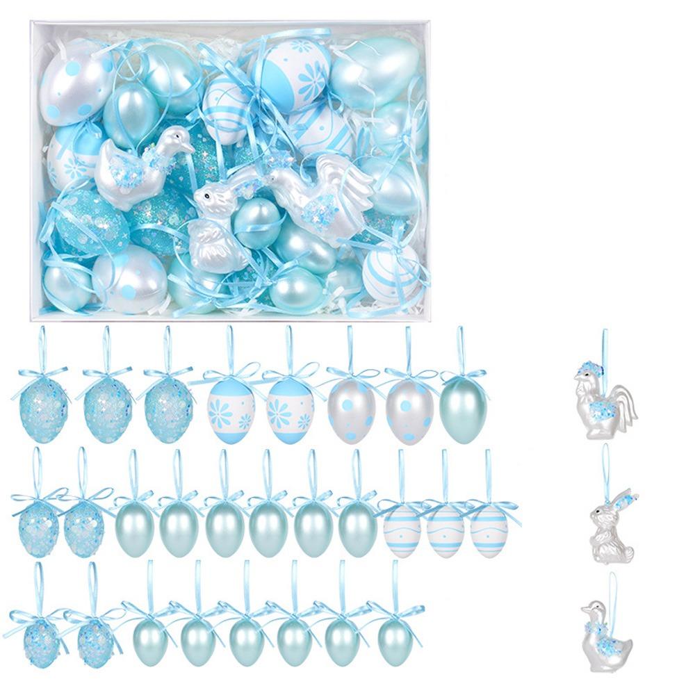 

30 шт. Раскрашенные кролики, цыплята, украшение в виде яйца, красочный имитационный кулон в виде яйца, счастливый пасхальный декор синий