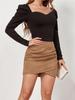 Suede Solid Color Buttocks Wrapped Skirt Pleated Irregular Zippered Short Skirt for Women's Clothing