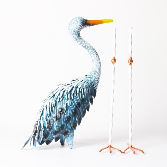 DYS Blue Heron Garden Statues, Metal Cranes Decor, Sculpture Yard Art, Bird Lawn Ornaments for Backyard Pond Patio Porch Outside Decorations