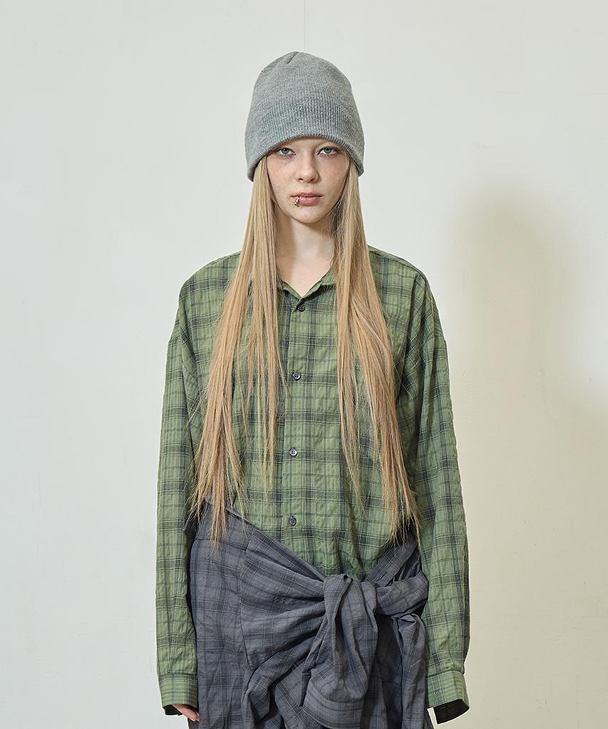 MUTTLETT Wide Winkle Check Shirt / Olive Green