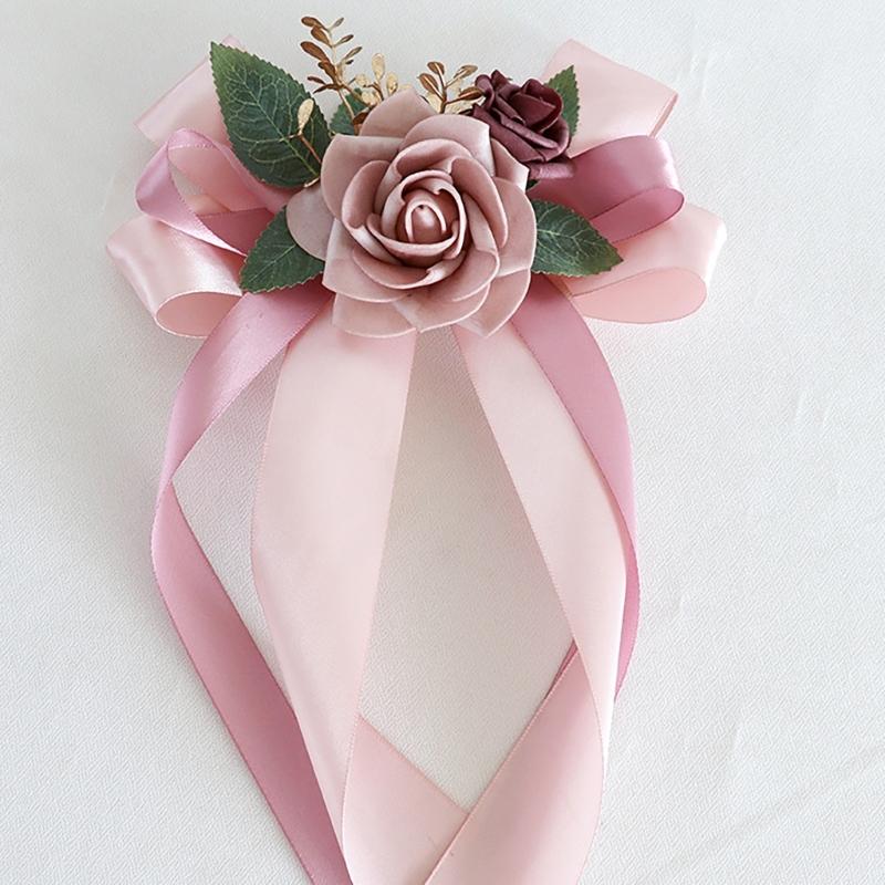 Elegant Wedding Car Door Handle Ribbon Decorations Door Handle Flower Bowknot Decoration for Wedding Car and Venues