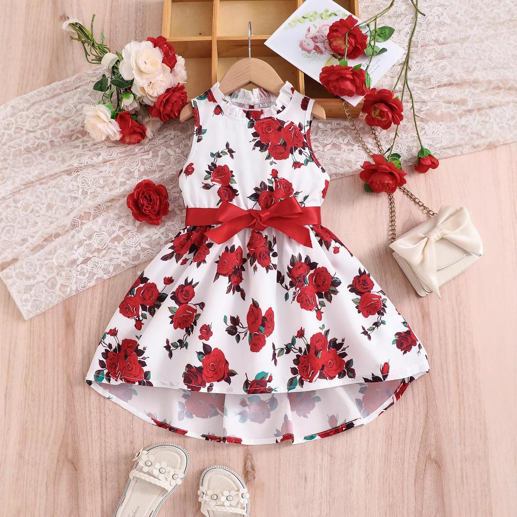 Girls' Vintage Rose Holiday Dress Summer Kids' Camisole Dress