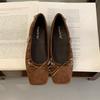 2025 Autumn and Winter New Square Head Shallow Mouth Suede Metal Buckle Bow Inner Slope Heel Commuter Work Women's Single Shoes