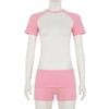 European-American Raglan Color-Block Sports Suit: Short-Sleeve Top, Solid Shorts & Headband