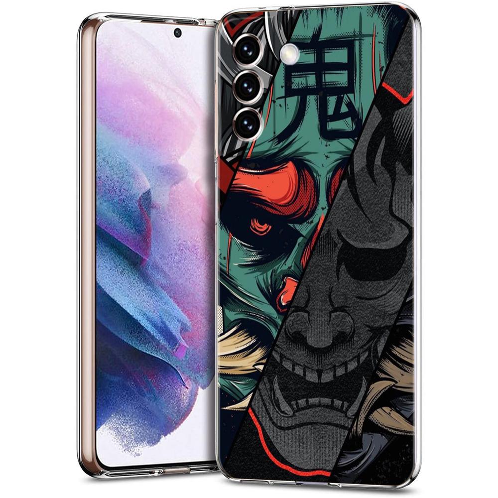 Japan Samurai Oni Mask Transparent Cover for Samsung Galaxy S24 S23 S22 S20 S21 FE Ultra S24 S23 S10 S9 Plus Soft TPU Phone Case