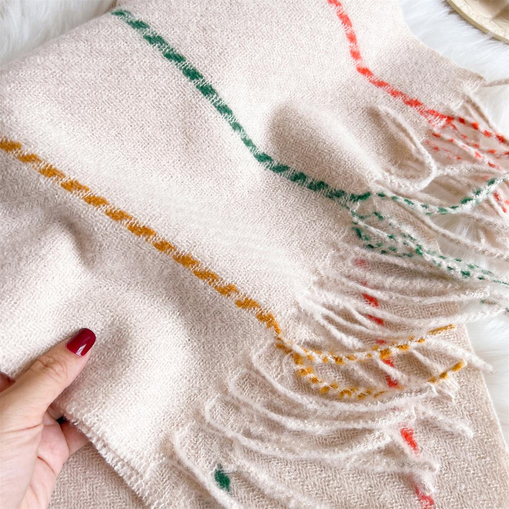 Women Winter Cashmere Scarf  Stripe Pashmina Luxury Brand Shawls and Wraps Bufanda Hijab Travel Stoles Echarpe Warm Blanket