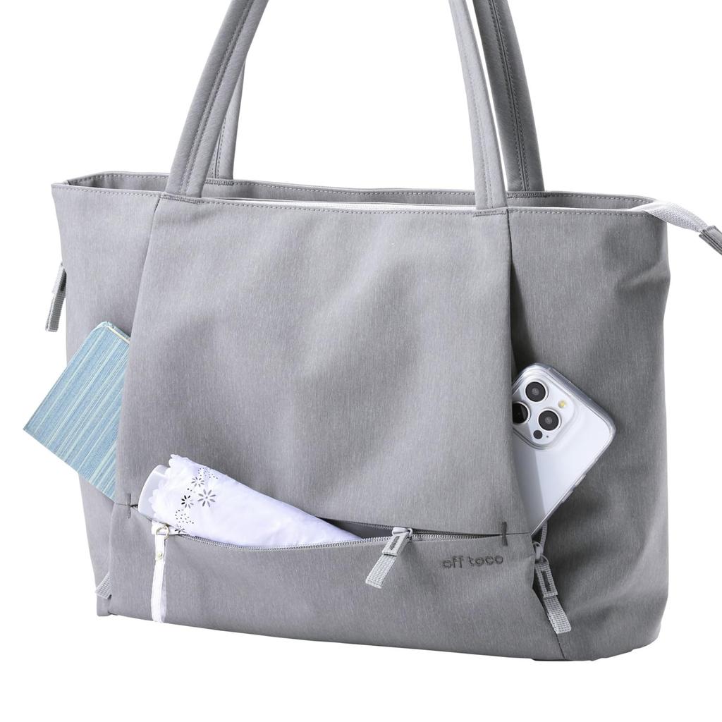 ELECOM off toco Tote Bag, Large, Shoulder Bag, Water-Repellent, Antibacterial, Gray, BM-OFTBL01GY