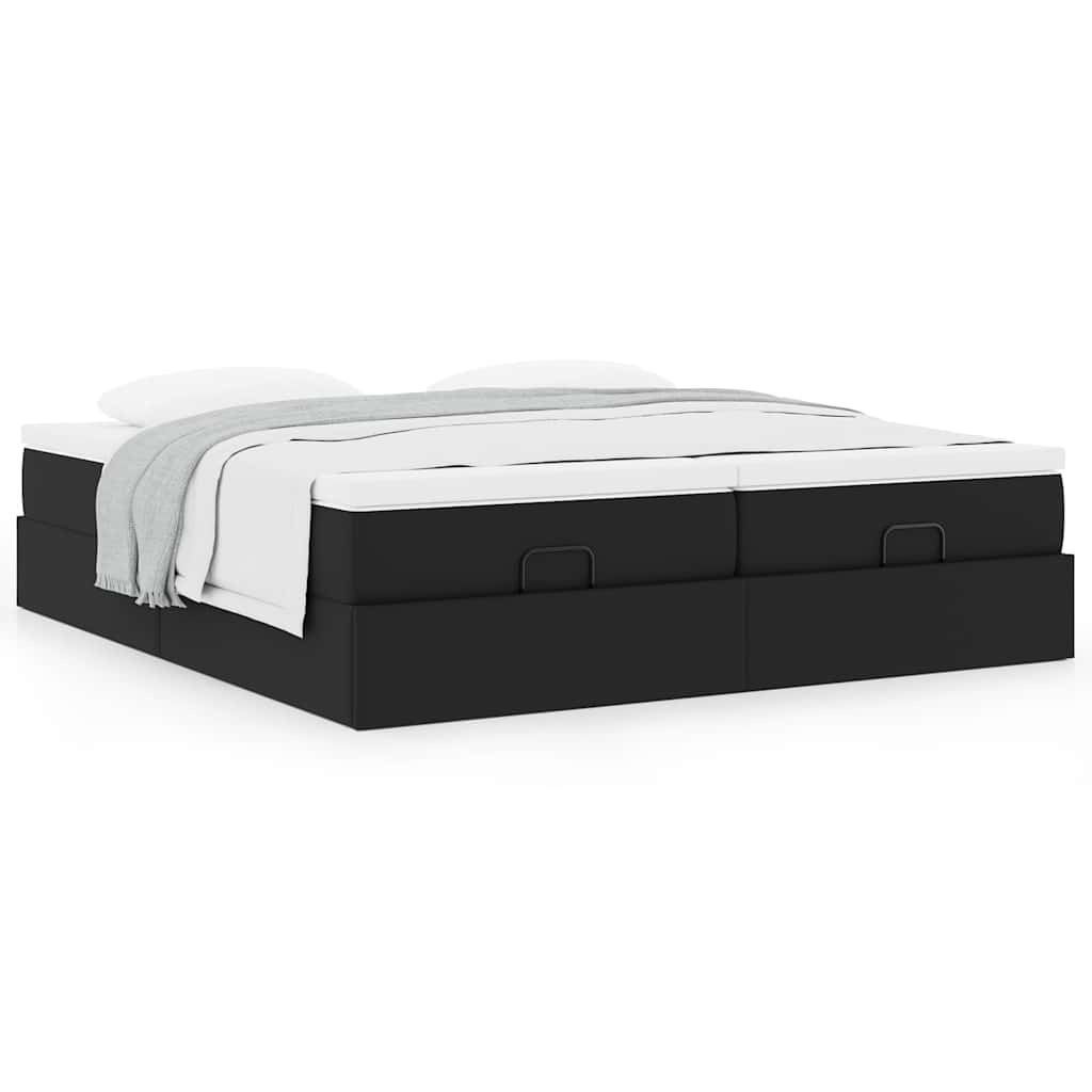 Ottoman Bed with Mattresses Black 200x200 cm Faux Leather