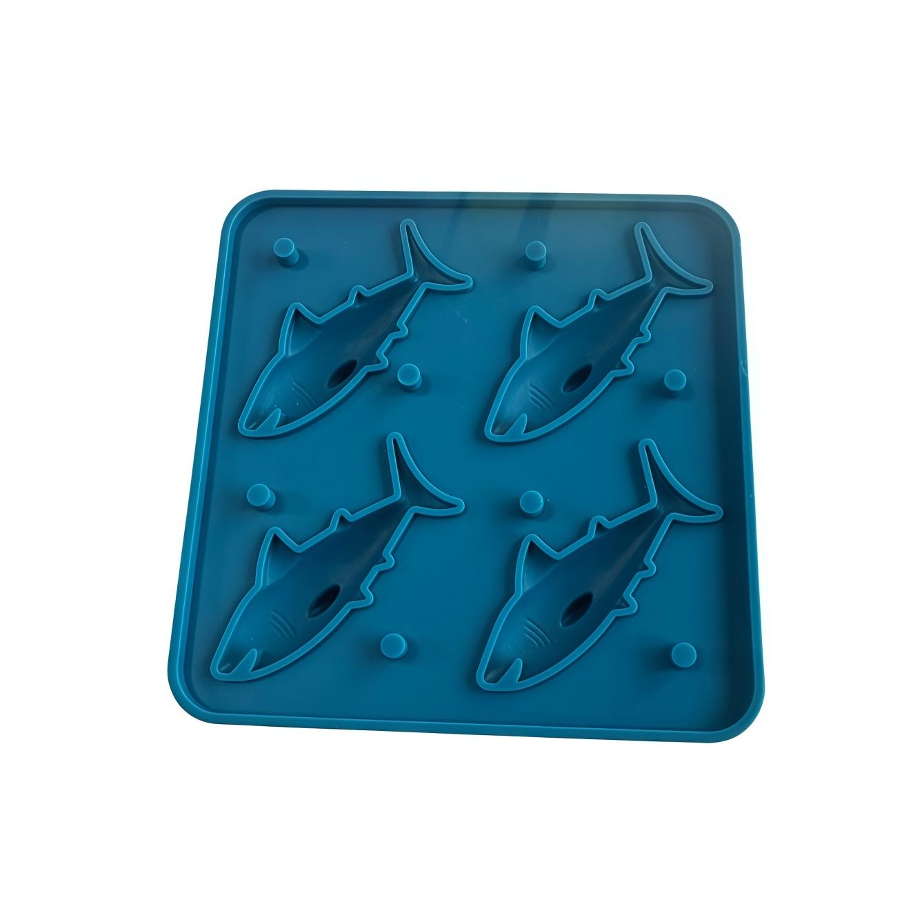

3D Shark Silicone Ice Mold, Fun Shark Fin Ice Cube Maker, 4 Cavity Ice Tray Mold, Perfect for Chilling Drinks & Parties синий