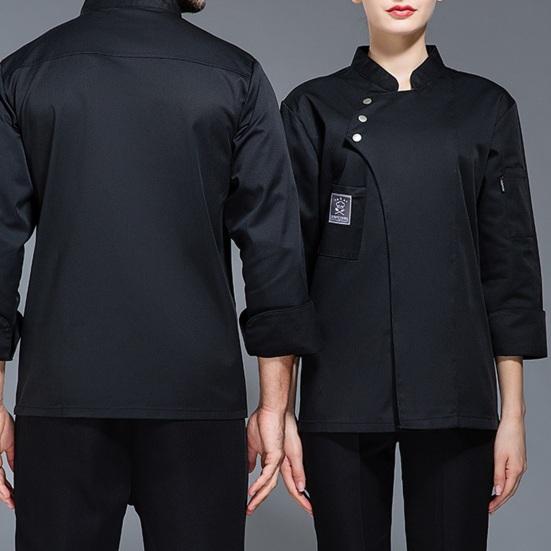 Men Women Solid Color Chef Uniform Stand Collar Single Breasted Pocket Restaurant Uniform Waterproof Anti Dirty Bakery Food Chef Tops