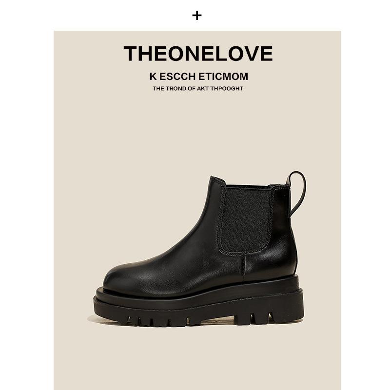 Fleece Brown Short Boots Women's Autumn and Winter New Martin Boots Thick-soled Round Head Chelsea Short Leather Boots Children