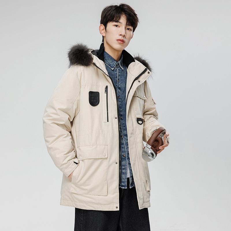 Para narzędziowa Modna kurtka puchowa Duży kołnierz z futra Kurtka z kapturem Męska Nowa Zimowa Ciepła 90 Biały puch kaczy Pie pokonać