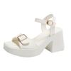 Ladies Shoes On Sale 2024 New One-word Buckle Women's Sandals Summer Open Toe Mid Heel Water Proof Concise Daily Sandals Women