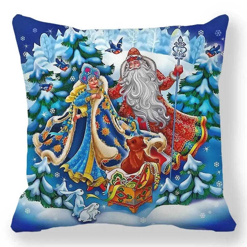 Christmas Decor Cushion Cover Christmas Gifts Home Party Decorative Pillow Cover Winter Snow Scene Animal Angel Print Pillowcase, 30x30cm