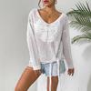 Women's Tops Hollow Blouse Long-sleeved Pullover Tie Butterfly Splicing Woolen Knitted Lazy Style Loose Sweater