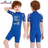 Kids UV Protection Swimsuit With Short Sleeves One-Piece Rash Guard Girls Boys Toddler Beach Snorkeling Quick-Dry