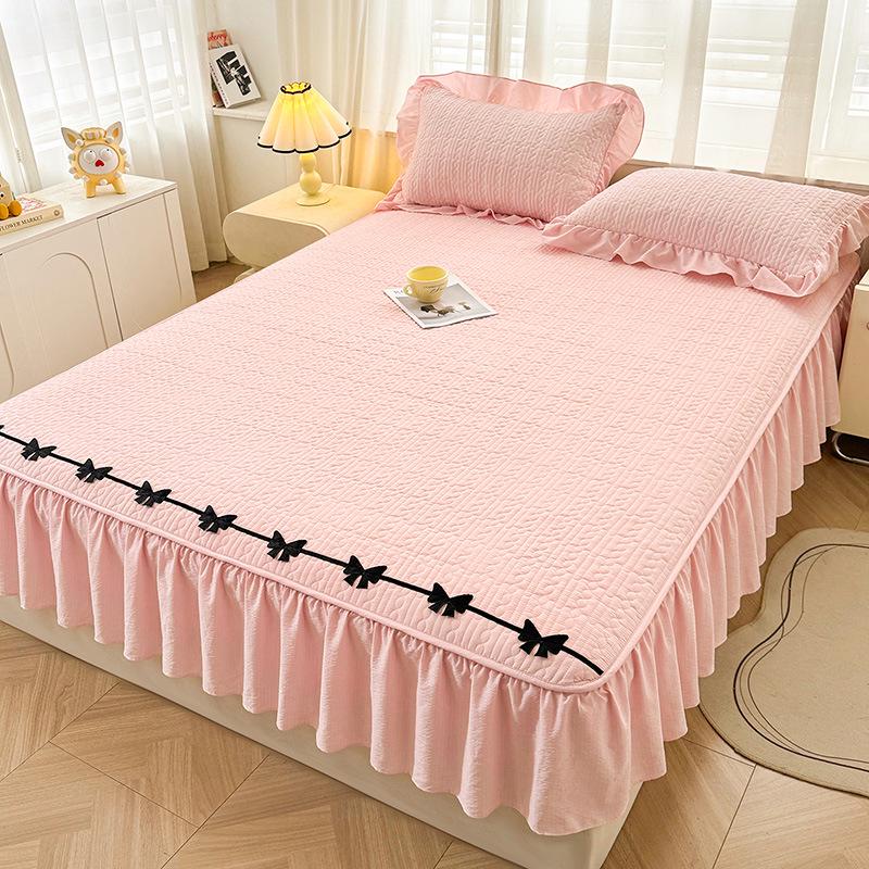 A-Grade Crinkled Double-Layer Bed Skirt & Cover: Non-Slip, Machine-Washable Mattress Protector