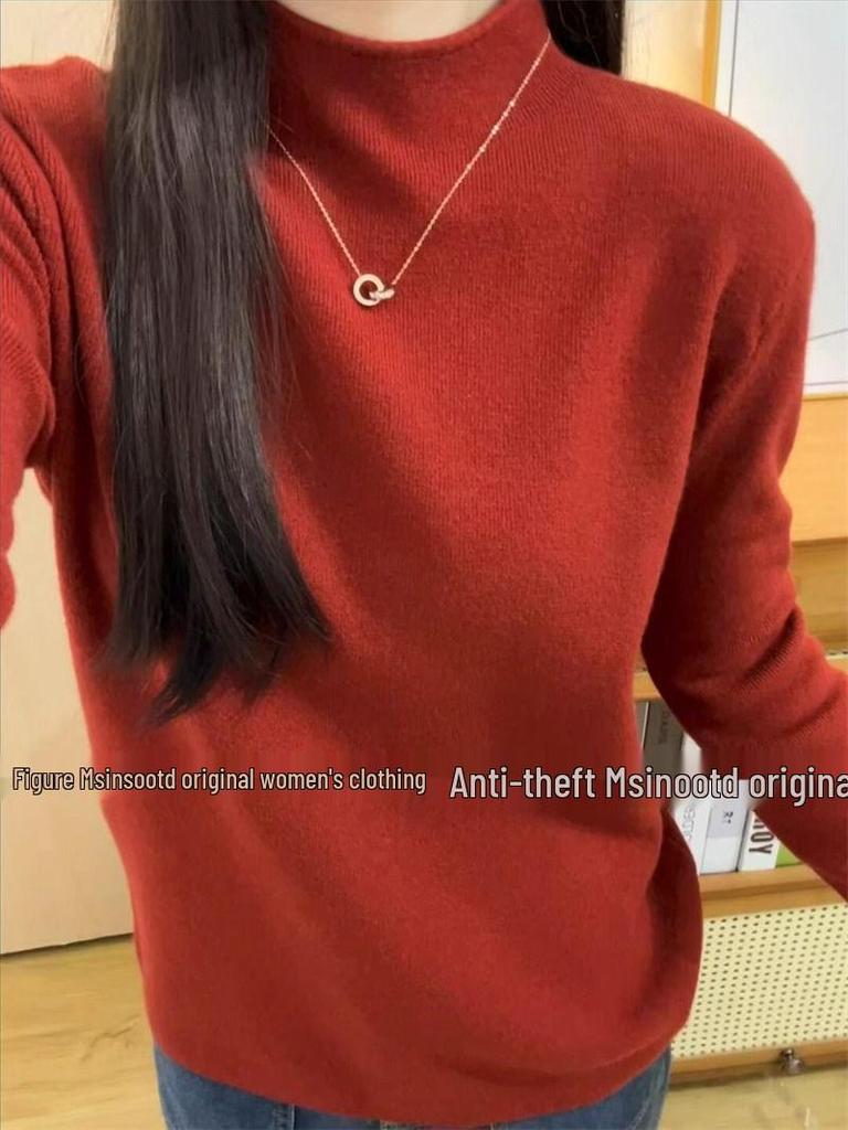 Chic Women's Slim-Fit Half High Neck Sweater - Autumn/Winter Long Sleeve Knitted Top