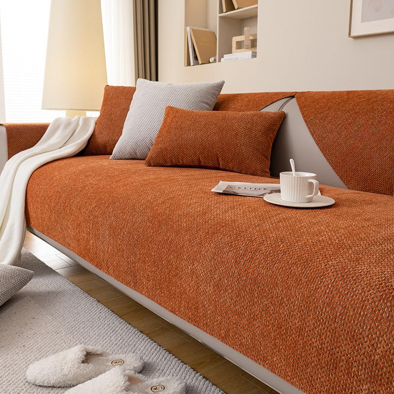 Cuscino per Divano Hermès Arancione, Cuscino per Seduta in Pelle Monocolore Ciniglia per Tutte le Stagioni, Copertura Antiscivolo per Divano