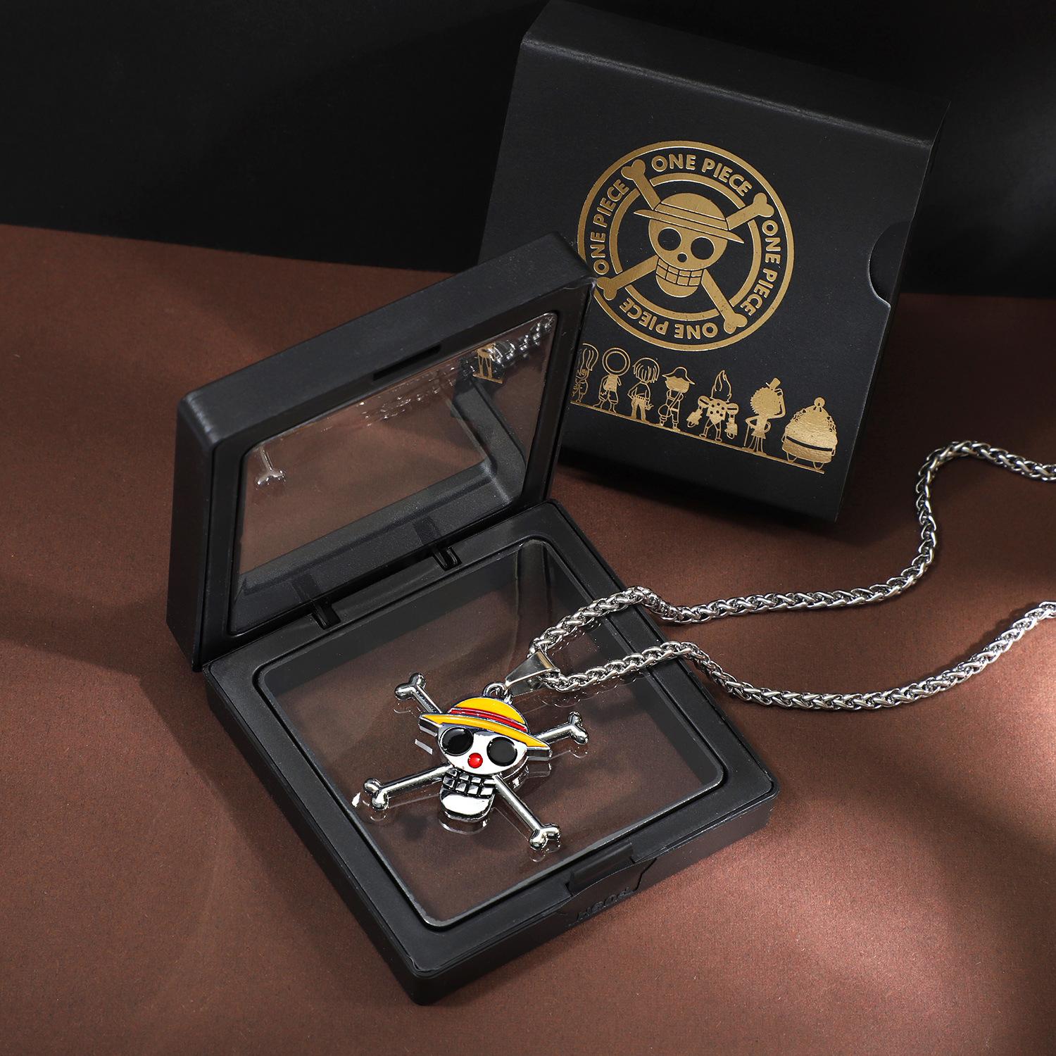 

one piece necklace cartoon men s Luffy straw cap Ace peripheral metal pendant sweater chain birth date present box anime spooky holiday