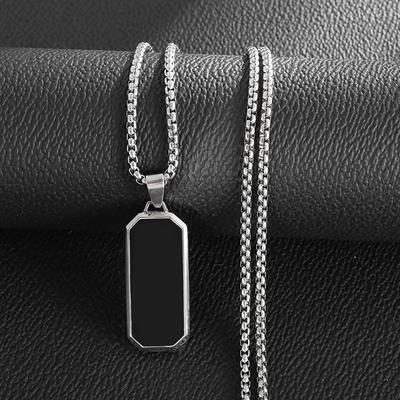 1pc Fashionable Geometric Black Rectangular Pendant Necklace, Men's and Women's Casual Fashion Necklace