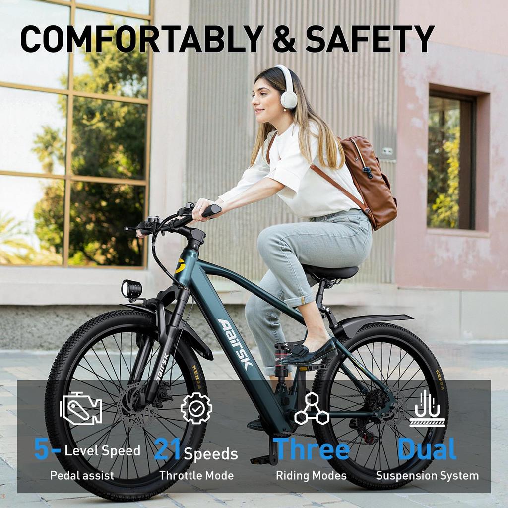 Elektrofahrrad Aairsk GT900 400W 36V13Ah Akku 26 Zoll All-Terrain-Reifen Doppelfederung Elektro-Mountainbike Elektrisches Fahrrad für Erwachsene