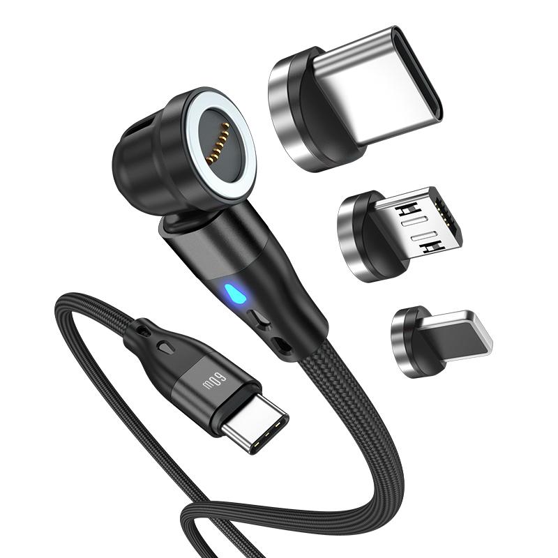

Магнітний зарядний кабель ENKAY HAT PRINCE 1м 3-в-1 PD 60W Type-C до 8-Pin/Type-C/Micro USB Кабель для передачі даних зі світлодіодним підсвічуванням Black