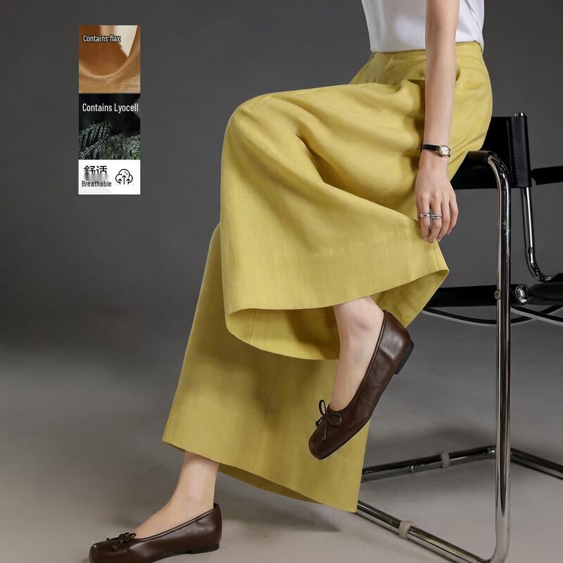 Demana Women s Linen-Lyocell Blend High-Waist Cropped Wide-Leg Pants S