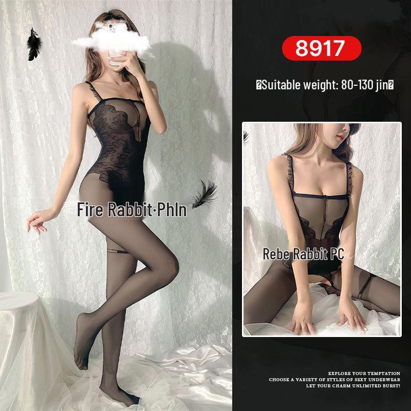 Seductive Rabbit Silk Bondage Lingerie Set: Open Crotch, Tearable Bodysuit with Garter and Stockings