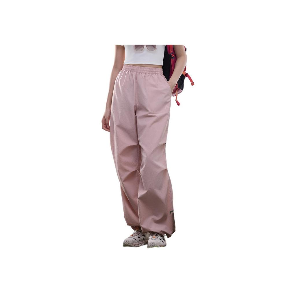 Anta Outdoor Series Solid Color Comfortable Wide Leg Water Resistant Versatile Knitted Sports Pants Women Bottoms Fusang-Pink 962526504-2