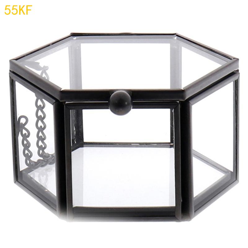 55KF Clear Glass Jewelry Box Jewelry Organize Holder Rings Box Necklaces Earrings Box