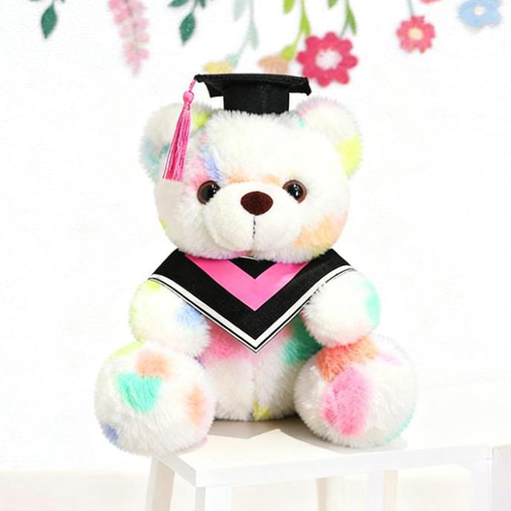 Color Teddy Bear Plush Stuffed Animal With Graduation Cap Kawaii Soft Toys Boys Girls Kids Graduation Gifts Room Home Decoration