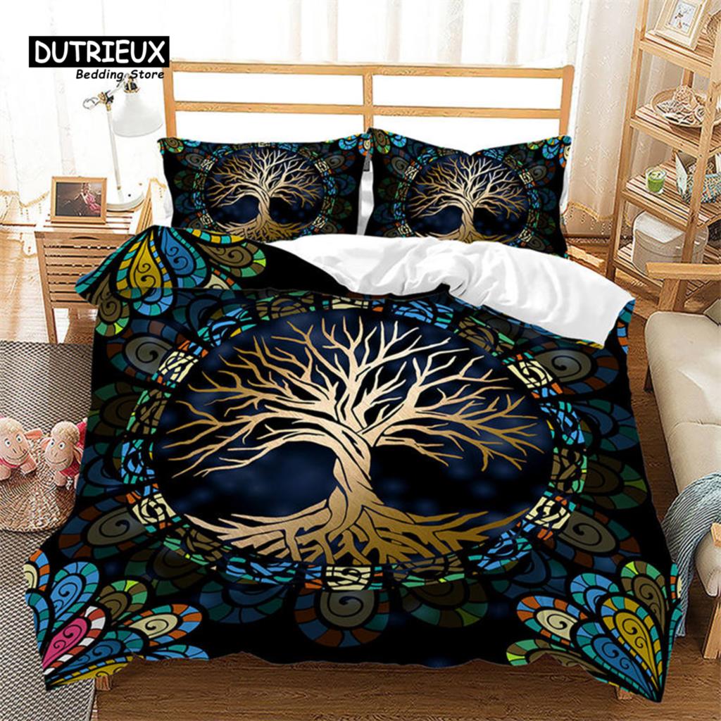 Nature Tree of Life Duvet Cover Microfiber Mystery Gothic Bedding Set Exotic Celtic Knot Quilt Cover King Queen For Kids Adults