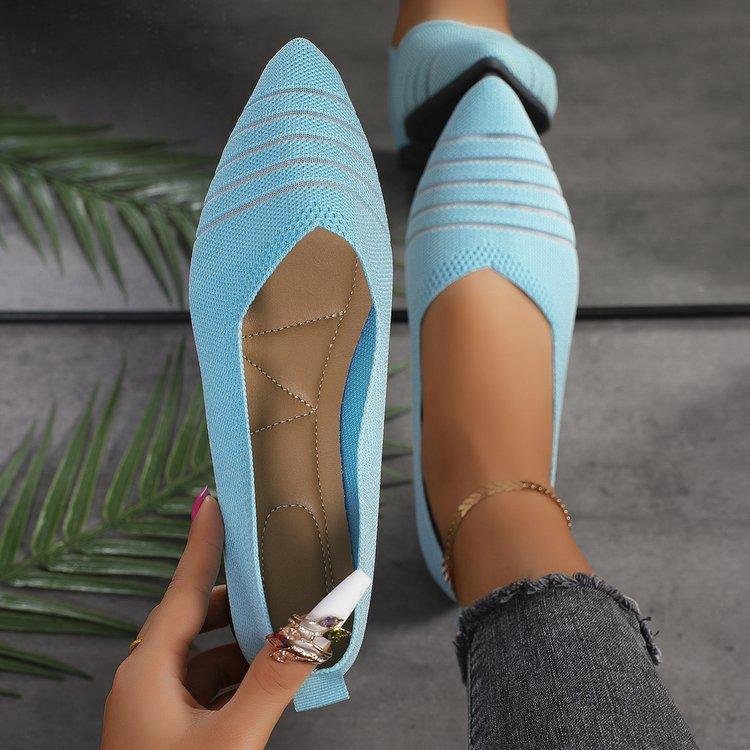 2025 spring and summer new large size flying woven shoes women's flat bottom pointed single shoes women's shallow mouth single shoes foreign trade