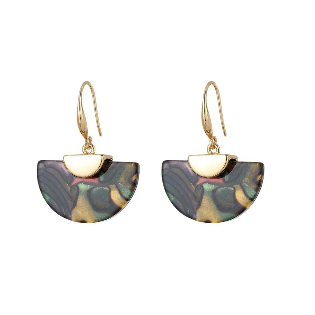 Geometric Gradient Fan-Shaped Earrings for Women - Light Luxury Chinese Retro Style Ear Hooks