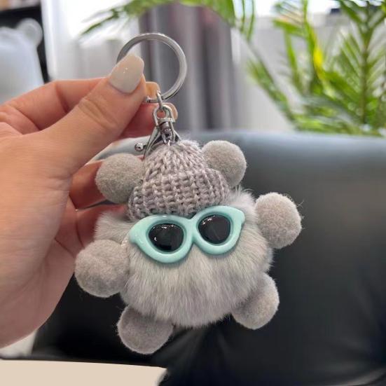 Keychain Cartoon Doll Wearing Hat Glasses Decor Imitation Rabbit Fur Charm Key Chain Keys