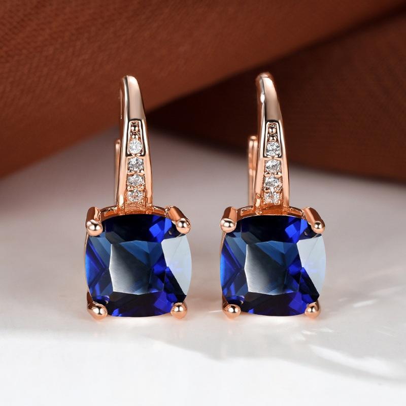 Rainbow Zircon Hoop Earrings Multicolor Crystal Square Stone Earrings Vintage Gold Color Wedding Earrings for Women Party