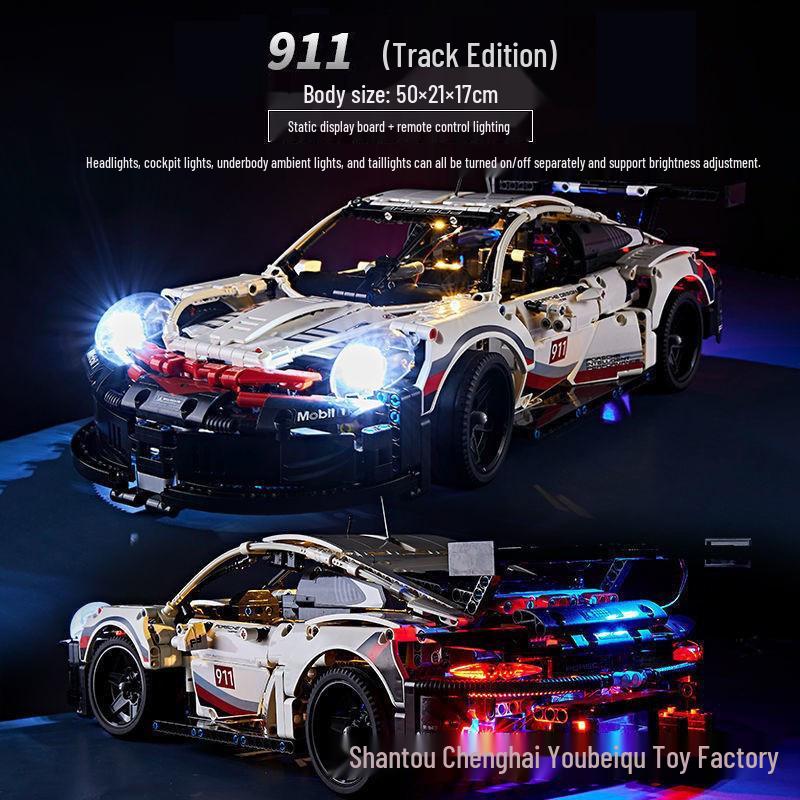 Model samochodu sportowego Porsche 911RSR: Zdalne sterowanie i montaż DIY kompatybilny z Lego