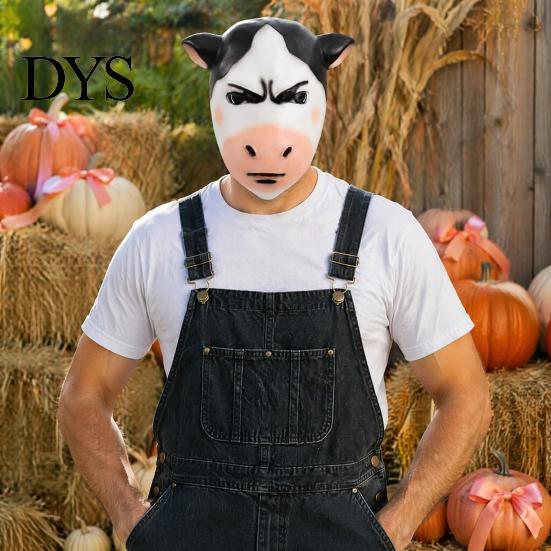 Masquerade Party Accessories Funny Cow Masque for Adults, Latex Head Full Face Masque, Realistic Farm Animal Hood Prop Halloween Costume, Masquerade,