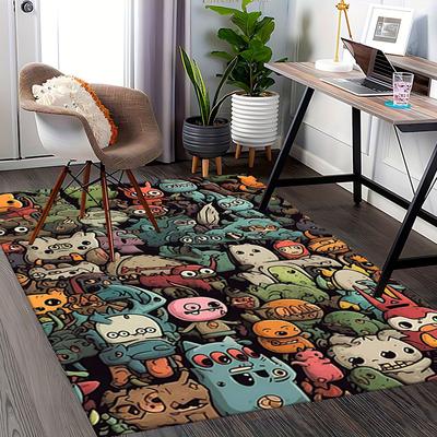 1pc Anime Cartoon Design Office Chair Mat - Cute Monsters and Creatures Decorative Rug for Home, Office, Living Room, Bedroom, Game Room - Non-Slip Ca