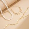 Sweet And Cool Imitation Pearl Beaded Collarbone Necklace, Fashionable Metal Disc Stacked With Chain Necklace For Women