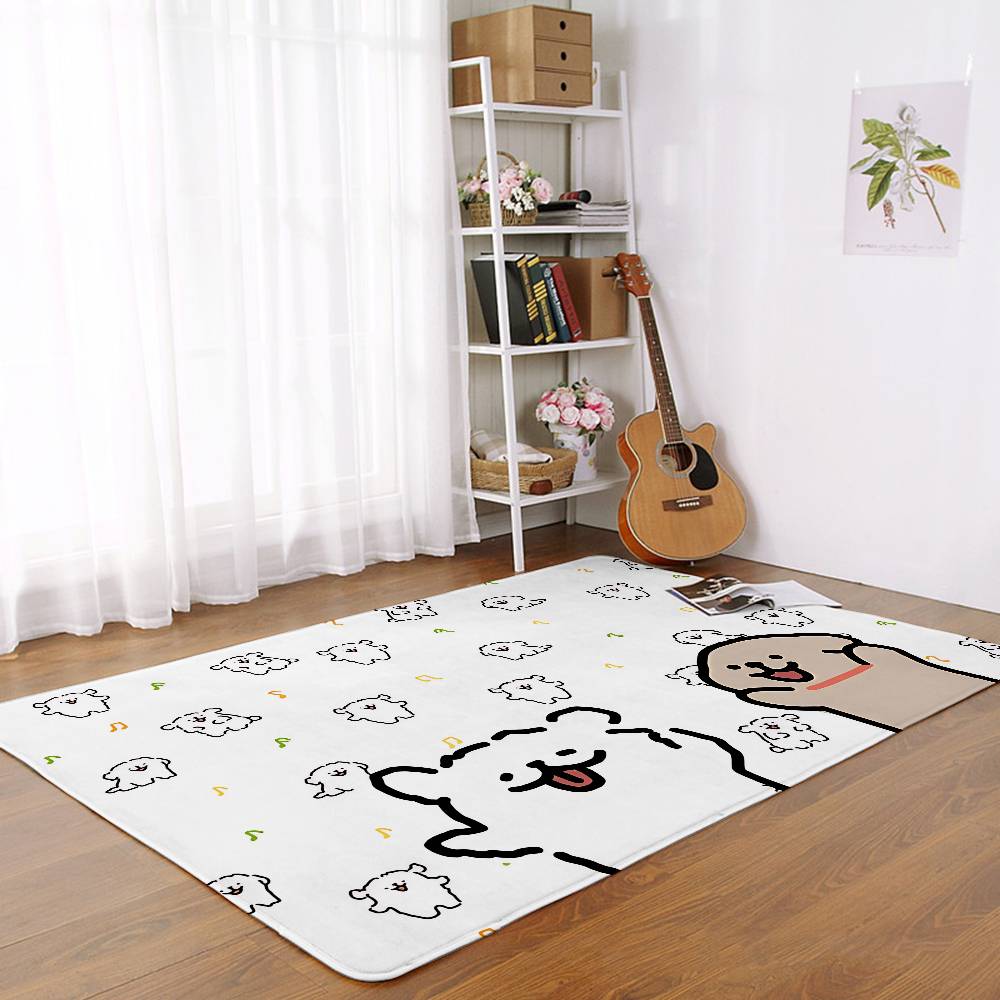 Cute Cartoon Line Dog Floor Mat Pattern Printed Flannel Door Mat, Suitable For Bathroom, Living Room, Home Decoration