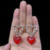 Original Gothic Thorn Red Heart Glass Earrings