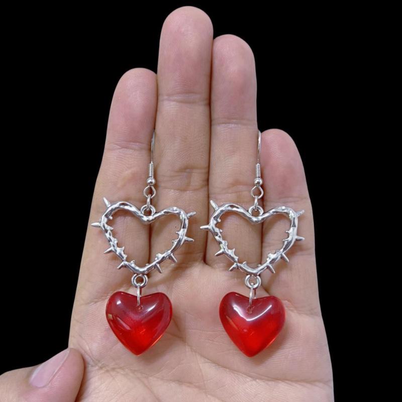 Original Gothic Thorn Red Heart Glass Earrings