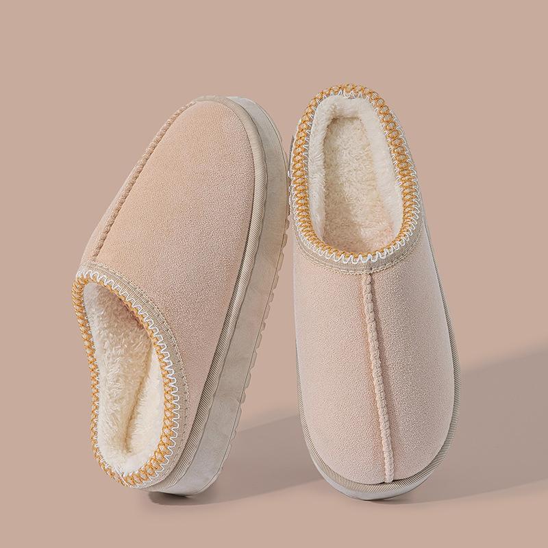 Autumn and winter plush cotton slippers women's indoor home soft bottom non-slip warm couple plush lace cotton slippers men