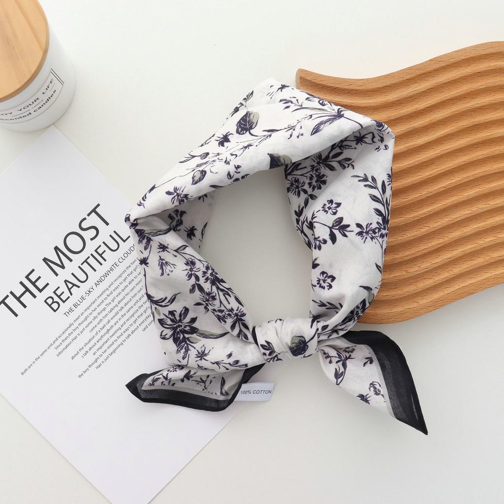 Pure Cotton Hand Towel Floral Bag Korean Style Retro Small Square Scarf Headscarf Women's Summer Good Match Scarf Outer Wear
